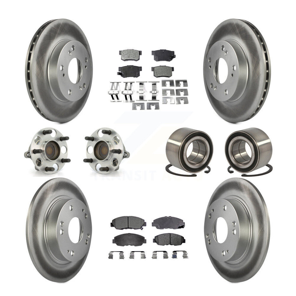Front Rear Wheel Hub Bearings Assembly Coated Disc Brake Rotors And Semi-Metallic Pads Kit (10Pc) For Honda Civic KBB-107673
