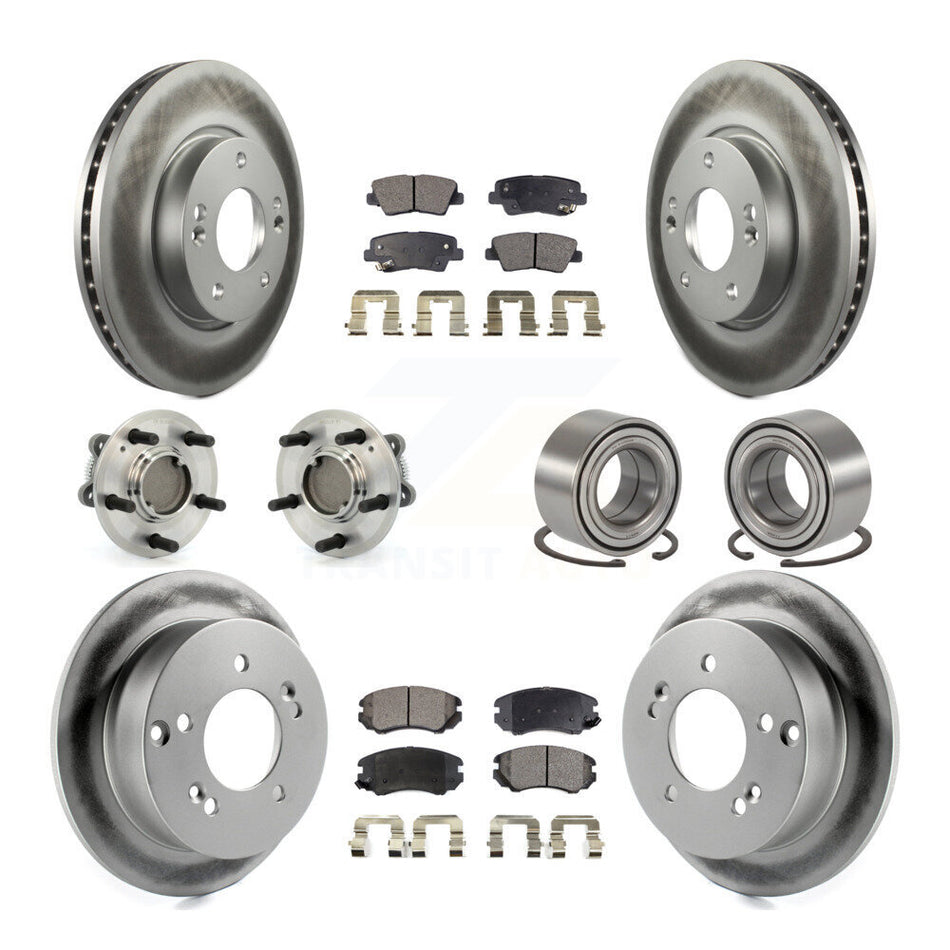 Front Rear Wheel Hub Bearings Assembly Coated Disc Brake Rotors And Semi-Metallic Pads Kit (10Pc) For Hyundai Sonata 2.4L KBB-107677