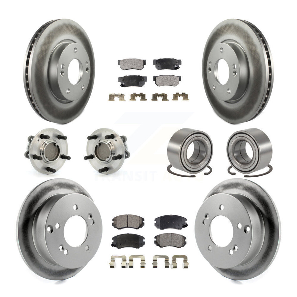 Front Rear Wheel Hub Bearings Assembly Coated Disc Brake Rotors And Semi-Metallic Pads Kit (10Pc) For Hyundai Sonata Kia Optima Magentis KBB-107678