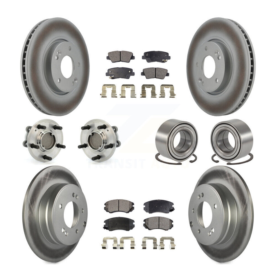 Front Rear Wheel Hub Bearings Assembly Coated Disc Brake Rotors And Semi-Metallic Pads Kit (10Pc) For Hyundai Sonata 3.3L KBB-107679