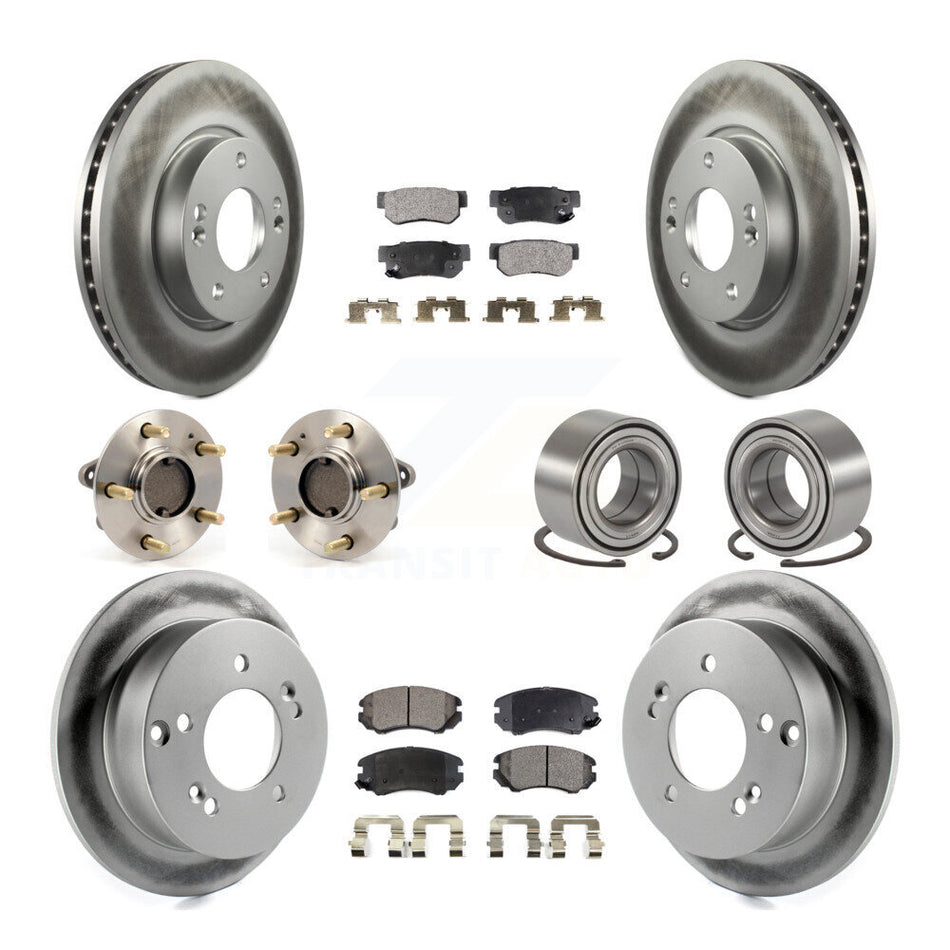 Front Rear Wheel Hub Bearings Assembly Coated Disc Brake Rotors And Semi-Metallic Pads Kit (10Pc) For Kia Optima Magentis KBB-107681