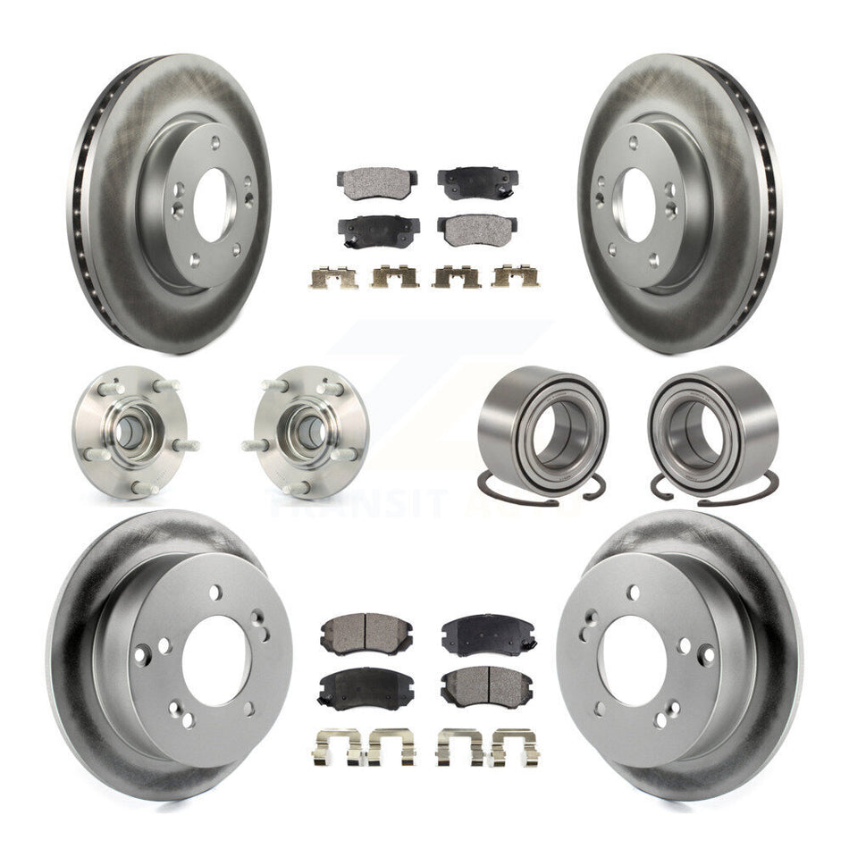 Front Rear Wheel Hub Bearings Assembly Coated Disc Brake Rotors And Semi-Metallic Pads Kit (10Pc) For Kia Sportage Hyundai Tucson FWD KBB-107682