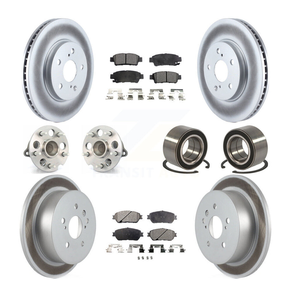 Front Rear Wheel Hub Bearings Assembly Coated Disc Brake Rotors And Semi-Metallic Pads Kit (10Pc) For 2004-2010 Toyota Sienna FWD KBB-107688