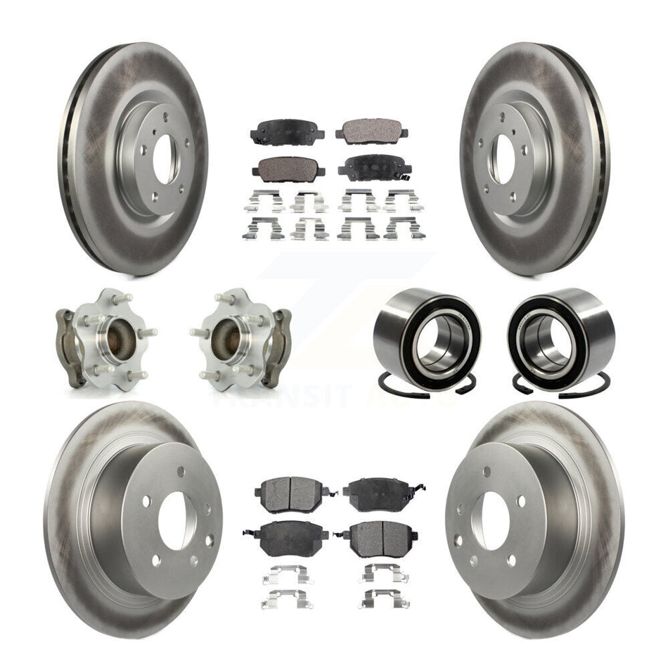 Front Rear Wheel Hub Bearings Assembly Coated Disc Brake Rotors And Semi-Metallic Pads Kit (10Pc) For Nissan Altima Maxima KBB-107696