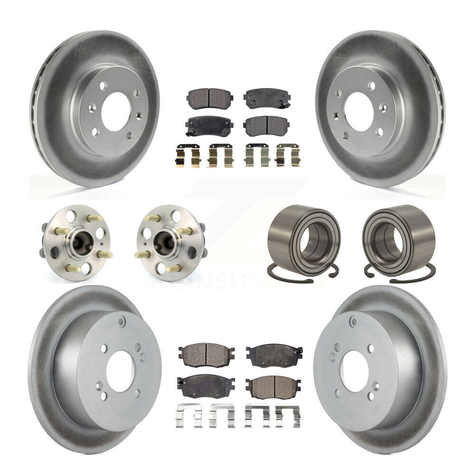 Front Rear Wheel Hub Bearings Assembly Coated Disc Brake Rotors And Semi-Metallic Pads Kit (10Pc) For Hyundai Accent Kia Rio Rio5 KBB-107711
