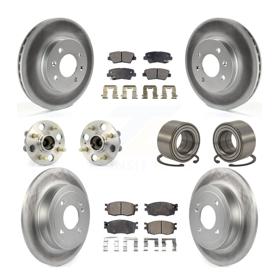 Front Rear Wheel Hub Bearings Assembly Coated Disc Brake Rotors And Semi-Metallic Pads Kit (10Pc) For 2011 Hyundai Accent 4-Wheel ABS KBB-107712