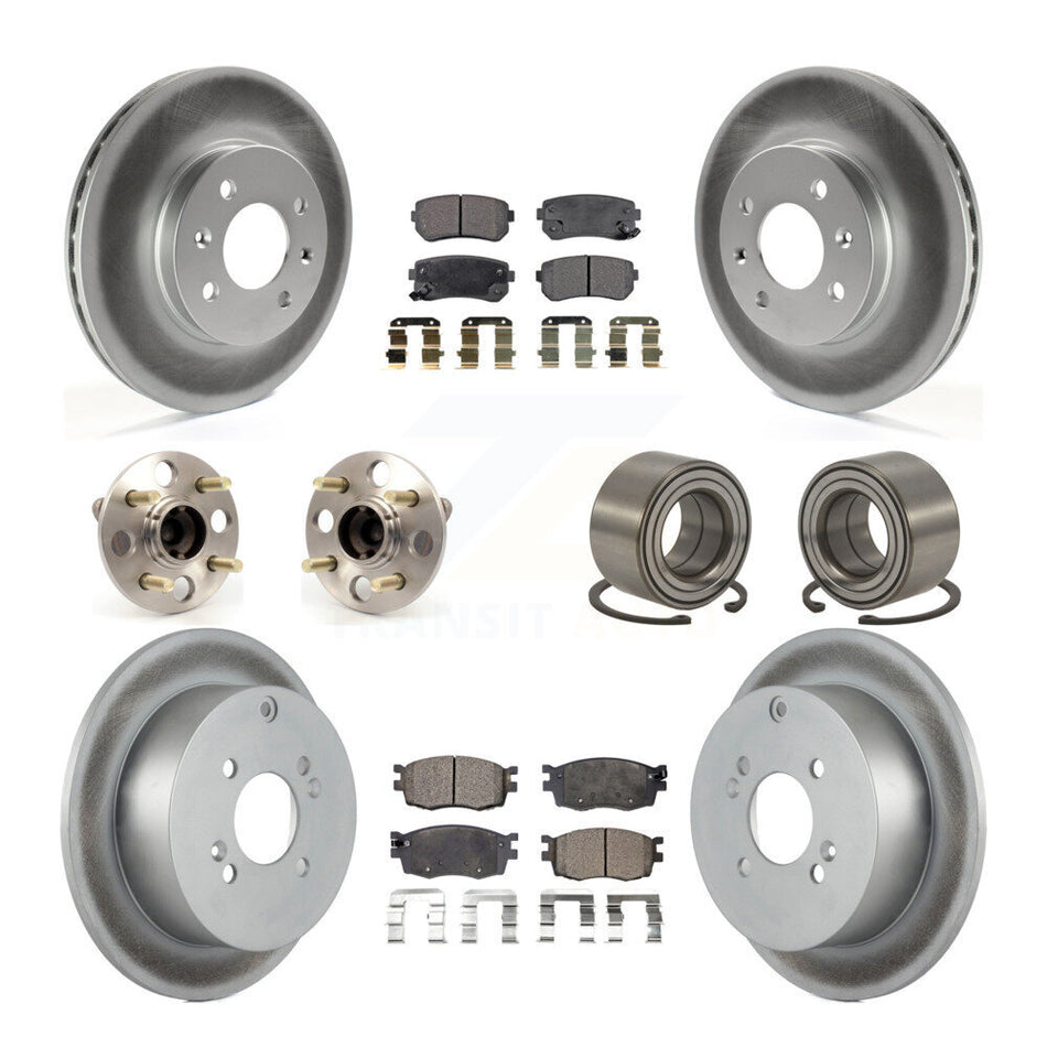 Front Rear Wheel Hub Bearings Assembly Coated Disc Brake Rotors And Semi-Metallic Pads Kit (10Pc) For Hyundai Accent Kia Rio Rio5 Non-ABS KBB-107713