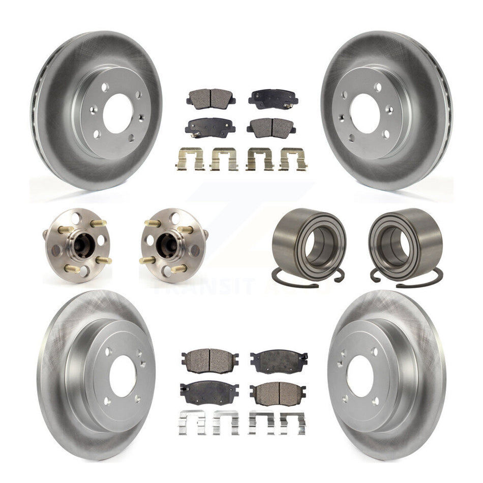 Front Rear Wheel Hub Bearings Assembly Coated Disc Brake Rotors And Semi-Metallic Pads Kit (10Pc) For 2011 Hyundai Accent Non-ABS KBB-107714