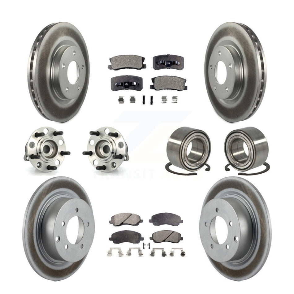 Front Rear Wheel Hub Bearings Assembly Coated Disc Brake Rotors And Semi-Metallic Pads Kit (10Pc) For Jeep Patriot Compass With 302mm Diameter Rotor KBB-107725