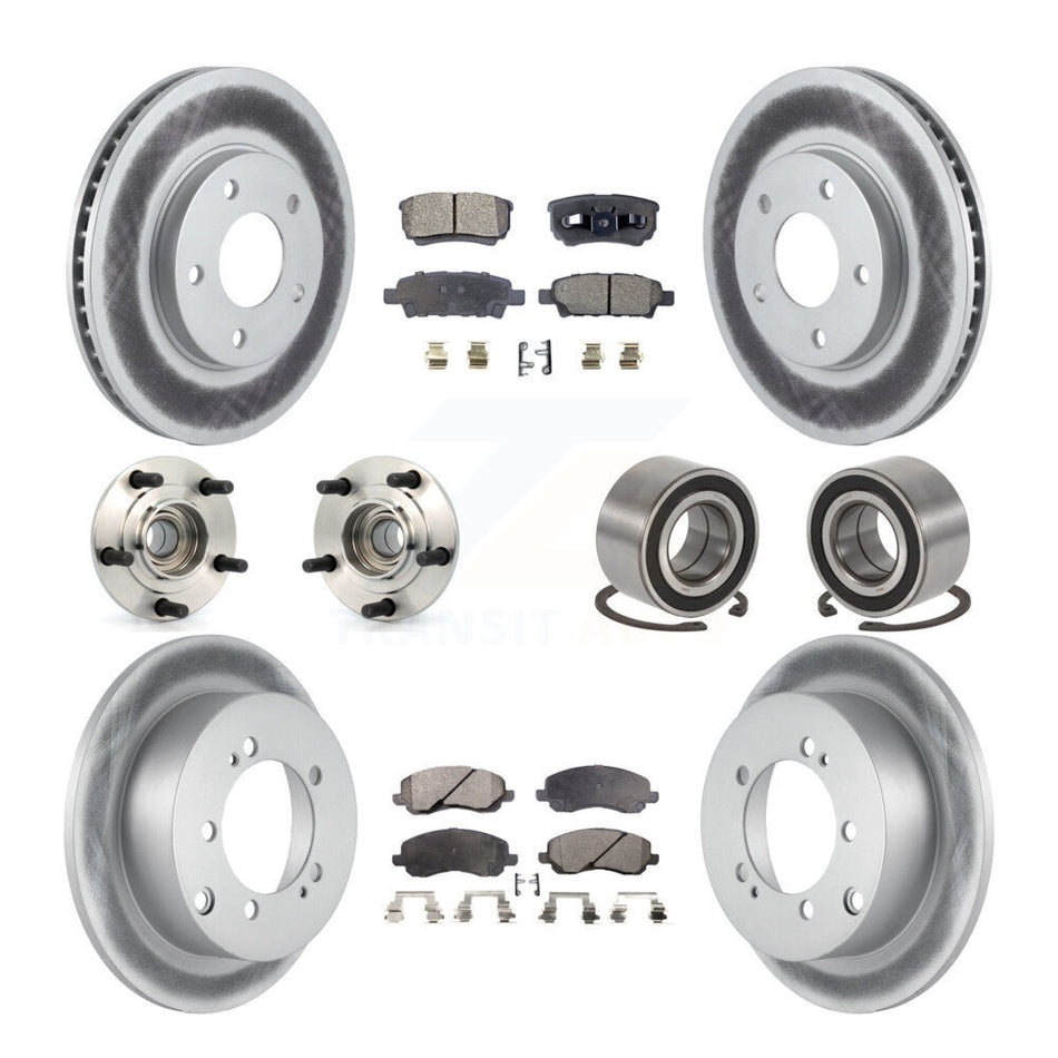 Front Rear Wheel Hub Bearings Assembly Coated Disc Brake Rotors And Semi-Metallic Pads Kit (10Pc) For 2004-2006 Mitsubishi Lancer Ralliart KBB-107728