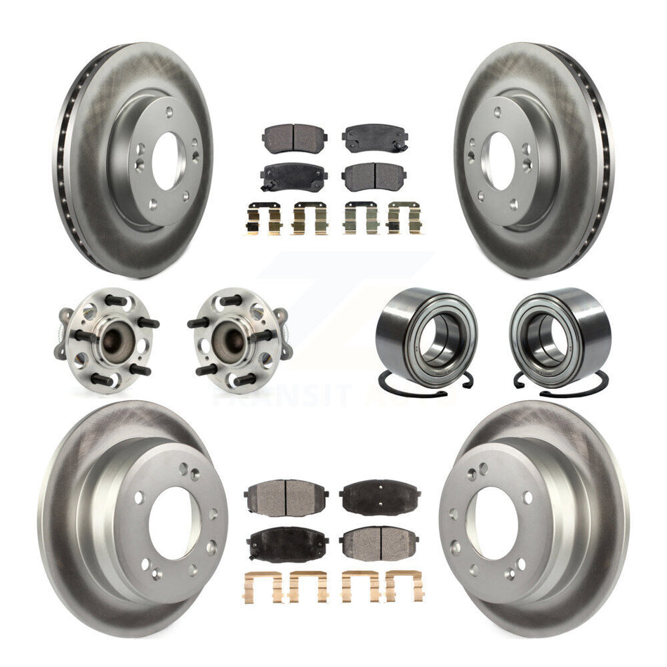 Front Rear Wheel Hub Bearings Assembly Coated Disc Brake Rotors And Semi-Metallic Pads Kit (10Pc) For Hyundai Elantra KBB-107729