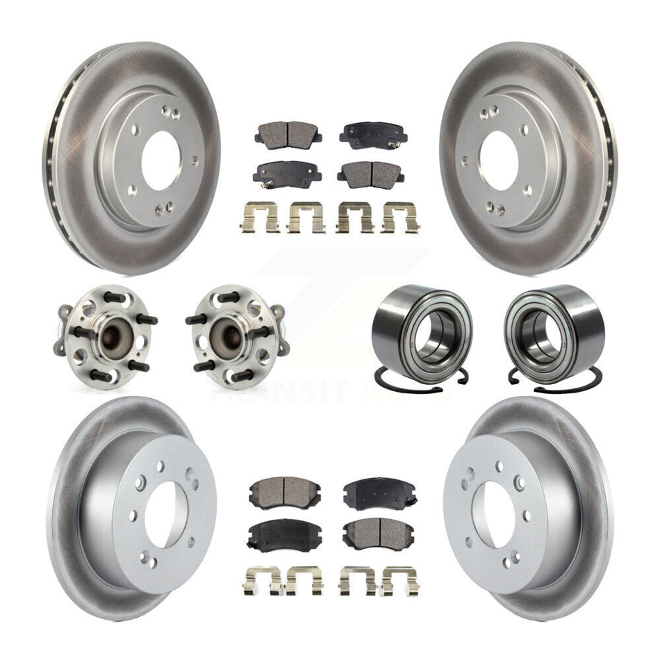 Front Rear Wheel Hub Bearings Assembly Coated Disc Brake Rotors And Semi-Metallic Pads Kit (10Pc) For 2010 Hyundai Elantra Sedan with 4-Wheel ABS From 03 23 10 KBB-107730