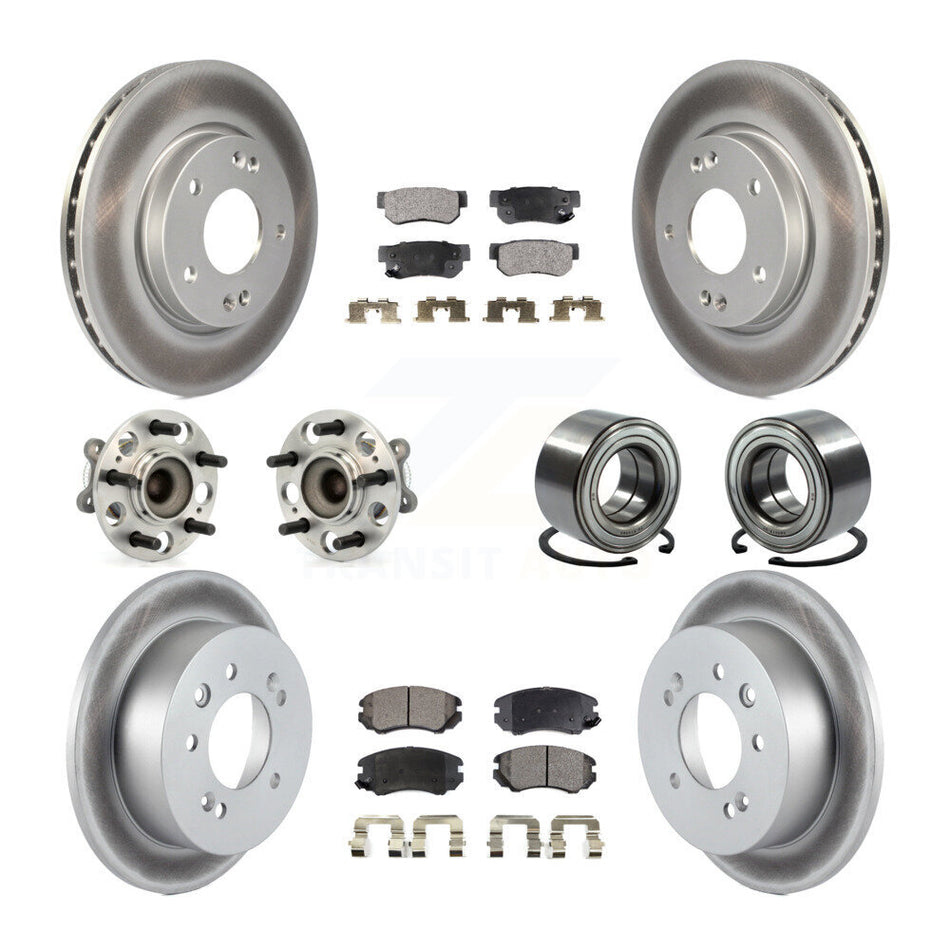 Front Rear Wheel Hub Bearings Assembly Coated Disc Brake Rotors And Semi-Metallic Pads Kit (10Pc) For Hyundai Elantra KBB-107731