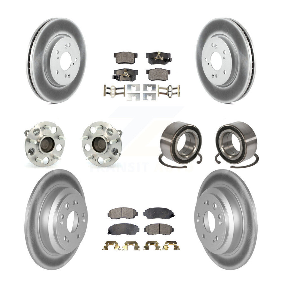 Front Rear Wheel Hub Bearings Assembly Coated Disc Brake Rotors And Semi-Metallic Pads Kit (10Pc) For Honda Accord Crosstour FWD KBB-107737