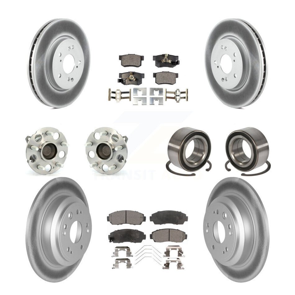 Front Rear Wheel Hub Bearings Assembly Coated Disc Brake Rotors And Semi-Metallic Pads Kit (10Pc) For 2013-2015 Honda Crosstour FWD KBB-107738