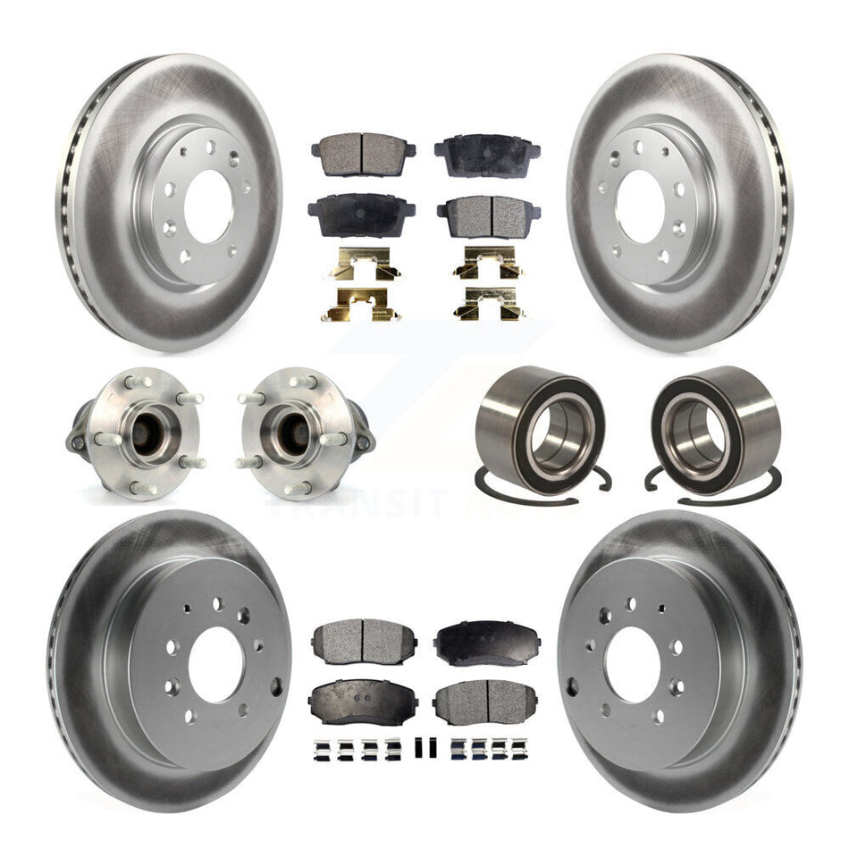 Front Rear Wheel Hub Bearings Assembly Coated Disc Brake Rotors And Semi-Metallic Pads Kit (10Pc) For 2007-2012 Mazda CX-7 FWD KBB-107750