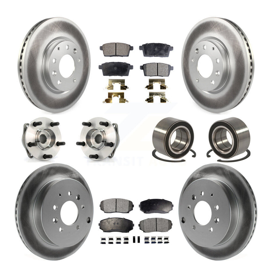 Front Rear Wheel Hub Bearings Assembly Coated Disc Brake Rotors And Semi-Metallic Pads Kit (10Pc) For 2007-2012 Mazda CX-7 AWD KBB-107751