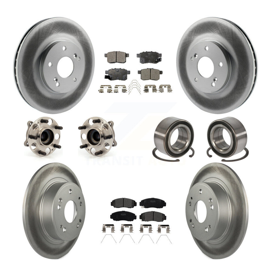 Front Rear Wheel Hub Bearings Assembly Coated Disc Brake Rotors And Semi-Metallic Pads Kit (10Pc) For Honda Accord Acura TSX KBB-107753