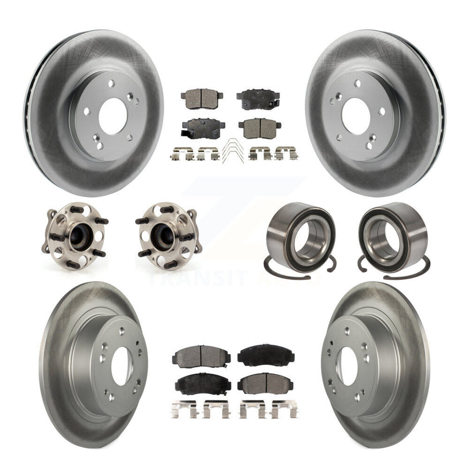 Front Rear Wheel Hub Bearings Assembly Coated Disc Brake Rotors And Semi-Metallic Pads Kit (10Pc) For Honda Accord Acura TSX KBB-107754