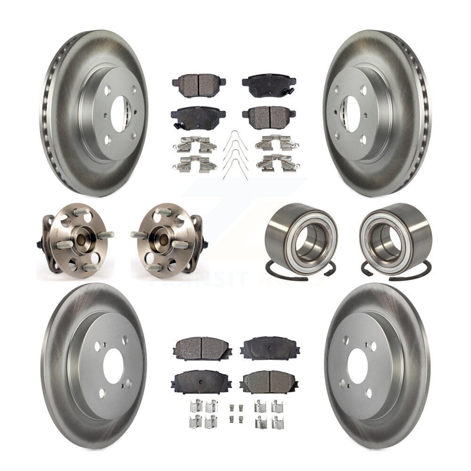 Front Rear Wheel Hub Bearings Assembly Coated Disc Brake Rotors And Semi-Metallic Pads Kit (10Pc) For Toyota Yaris Japan Production Identified By 1st Digit Of VIN J KBB-107758