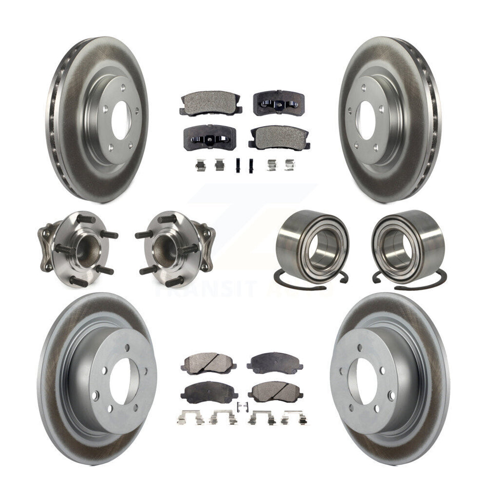 Front Rear Wheel Hub Bearings Assembly Coated Disc Brake Rotors And Semi-Metallic Pads Kit (10Pc) For Mitsubishi Outlander FWD with 2.4L KBB-107761