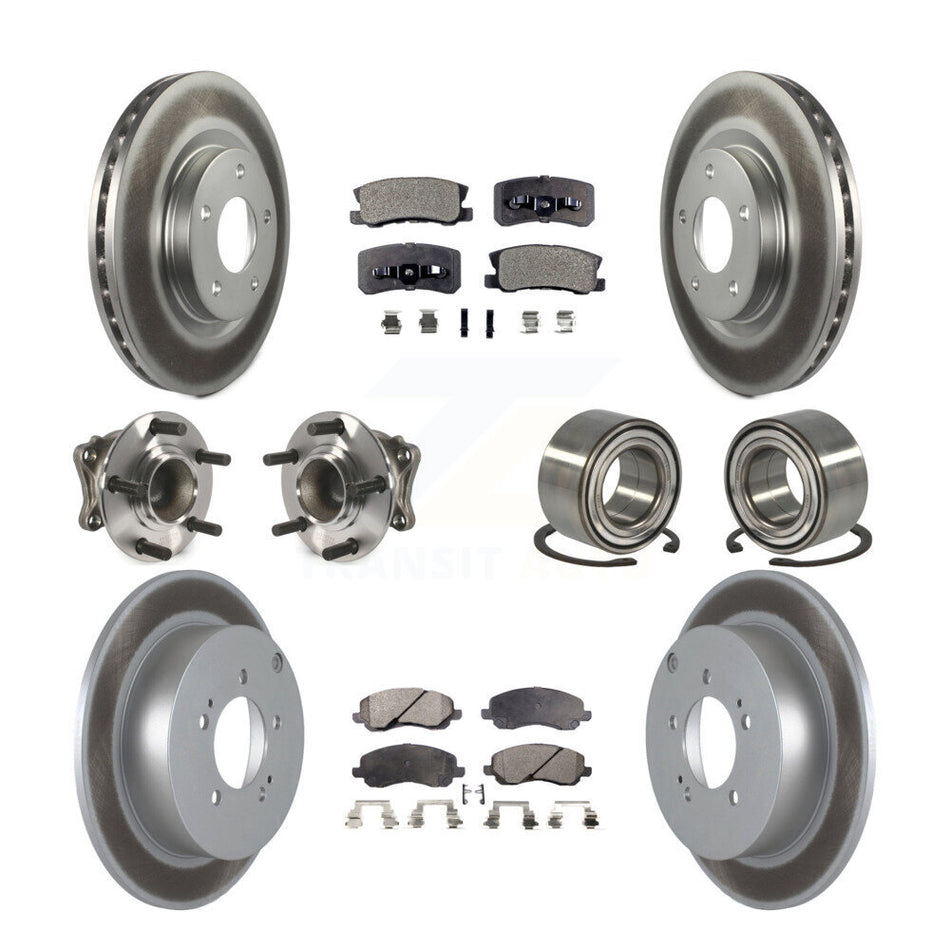 Front Rear Wheel Hub Bearings Assembly Coated Disc Brake Rotors And Semi-Metallic Pads Kit (10Pc) For Mitsubishi Outlander KBB-107762