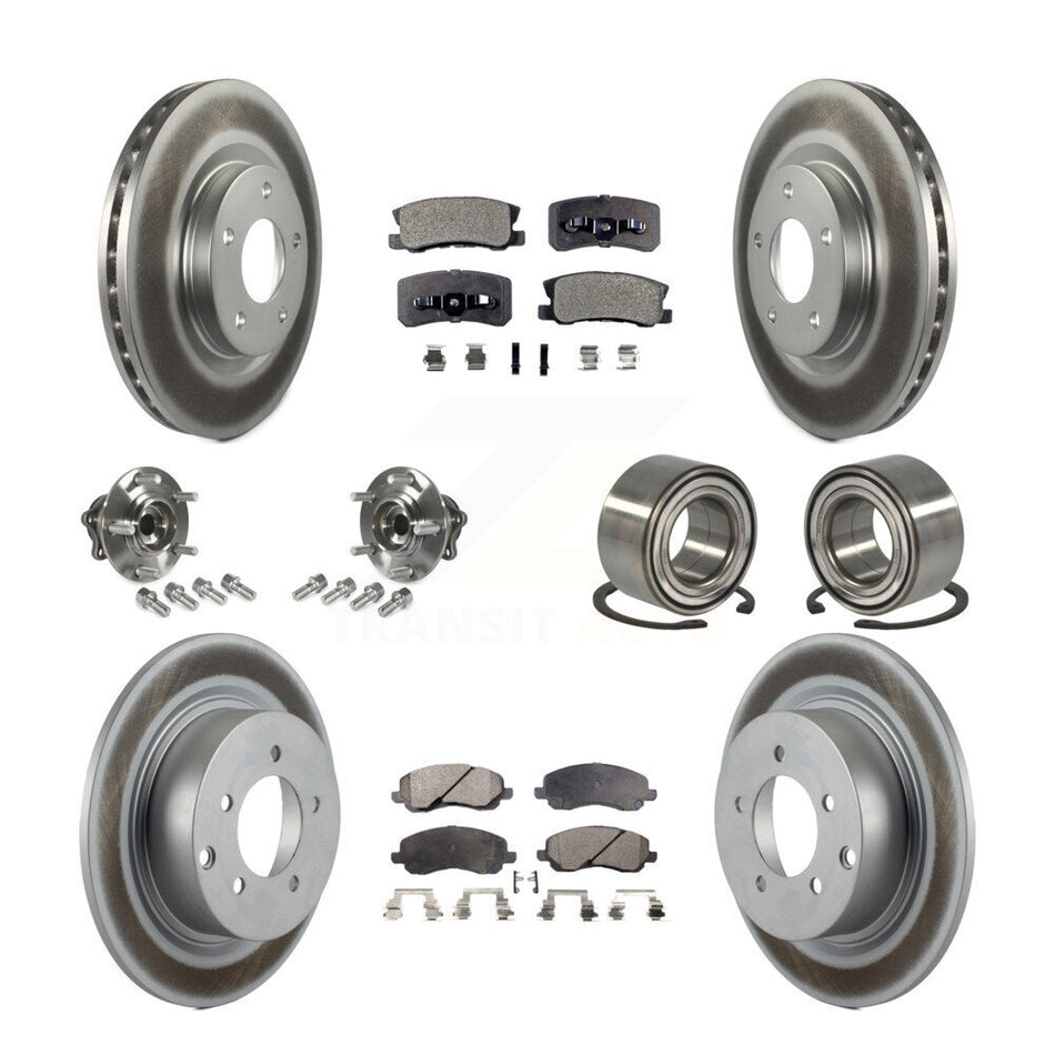 Front Rear Wheel Hub Bearings Assembly Coated Disc Brake Rotors And Semi-Metallic Pads Kit (10Pc) For Mitsubishi Outlander Without 7 Passenger Seating KBB-107763