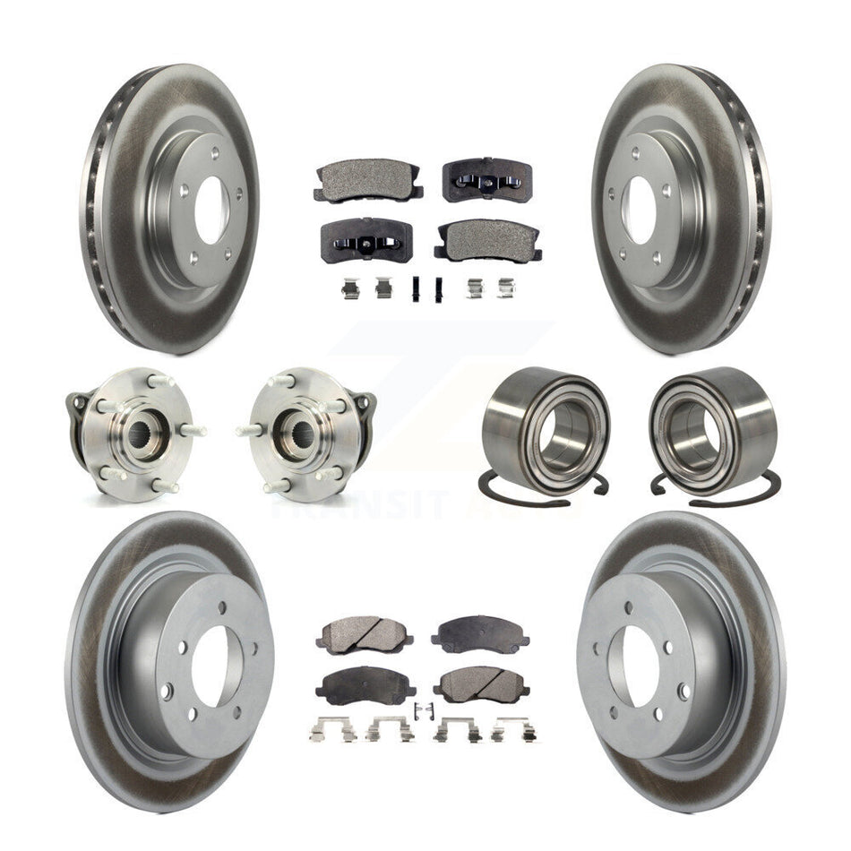 Front Rear Wheel Hub Bearings Assembly Coated Disc Brake Rotors And Semi-Metallic Pads Kit (10Pc) For Mitsubishi Outlander Sport KBB-107766