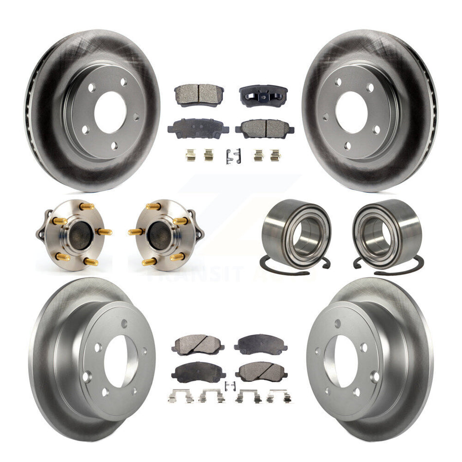 Front Rear Wheel Hub Bearings Assembly Coated Disc Brake Rotors And Semi-Metallic Pads Kit (10Pc) For Mitsubishi Lancer KBB-107770