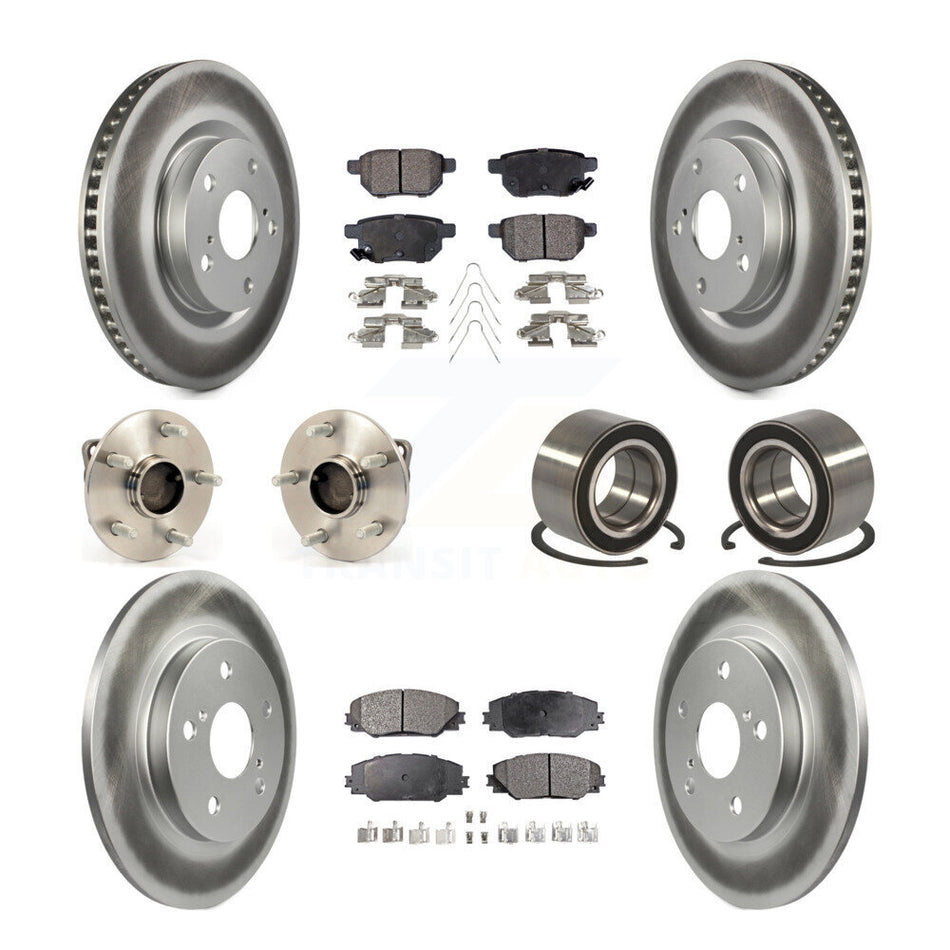 Front Rear Wheel Hub Bearings Assembly Coated Disc Brake Rotors And Semi-Metallic Pads Kit (10Pc) For 2009-2013 Toyota Matrix S with FWD 2.4L KBB-107782