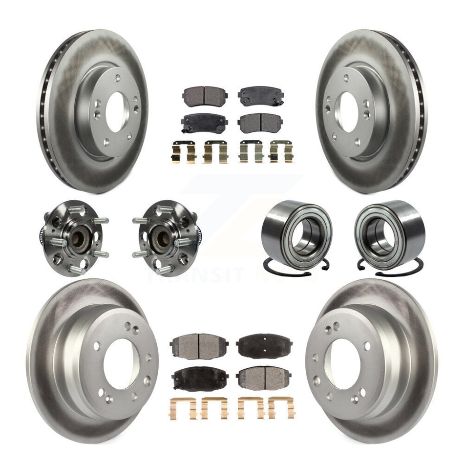 Front Rear Wheel Hub Bearings Assembly Coated Disc Brake Rotors And Semi-Metallic Pads Kit (10Pc) For 2010 Hyundai Elantra Hatchback with Non-ABS KBB-107785