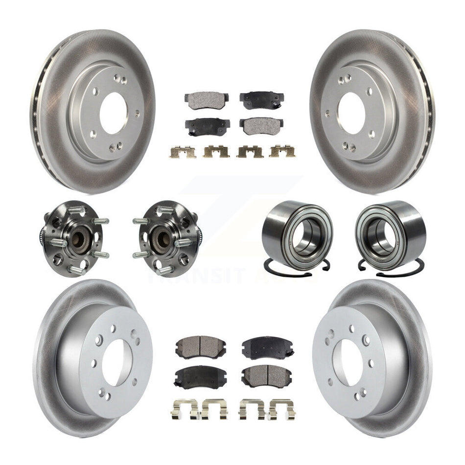 Front Rear Wheel Hub Bearings Assembly Coated Disc Brake Rotors And Semi-Metallic Pads Kit (10Pc) For Hyundai Elantra KBB-107787