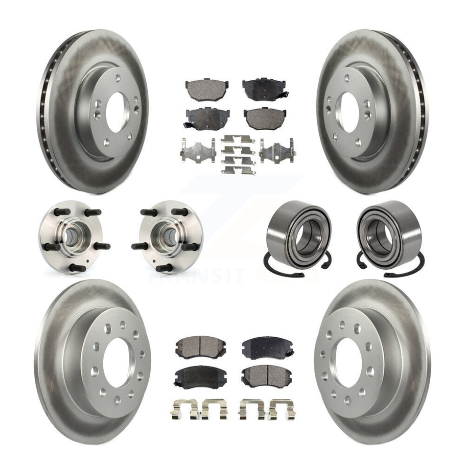 Front Rear Wheel Hub Bearings Assembly Coated Disc Brake Rotors And Semi-Metallic Pads Kit (10Pc) For Hyundai Tiburon KBB-107788