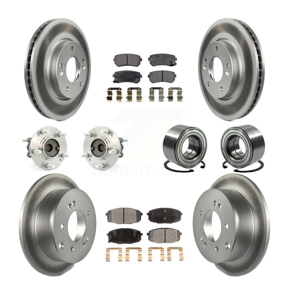 Front Rear Wheel Hub Bearings Assembly Coated Disc Brake Rotors And Semi-Metallic Pads Kit (10Pc) For Kia Forte Koup Forte5 KBB-107811