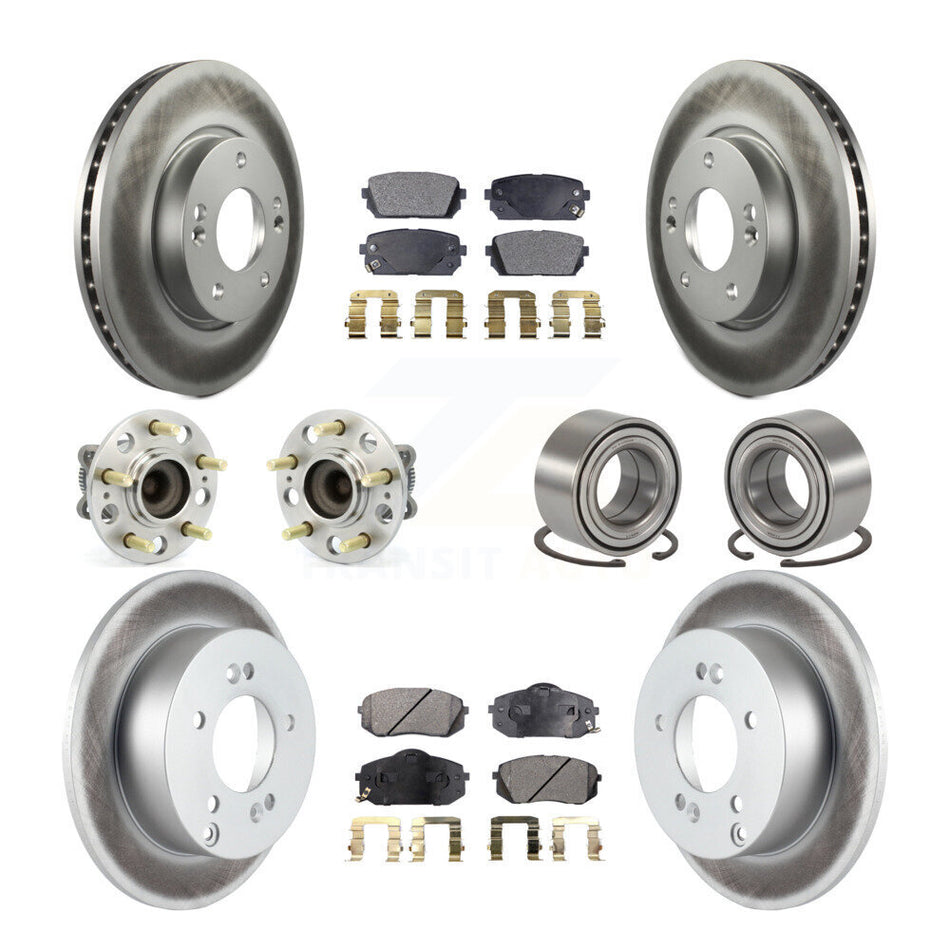 Front Rear Wheel Hub Bearings Assembly Coated Disc Brake Rotors And Semi-Metallic Pads Kit (10Pc) For 2010-2012 Kia Rondo KBB-107812