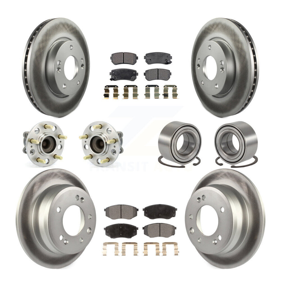 Front Rear Wheel Hub Bearings Assembly Coated Disc Brake Rotors And Semi-Metallic Pads Kit (10Pc) For Hyundai Tucson Kia Sportage FWD KBB-107813