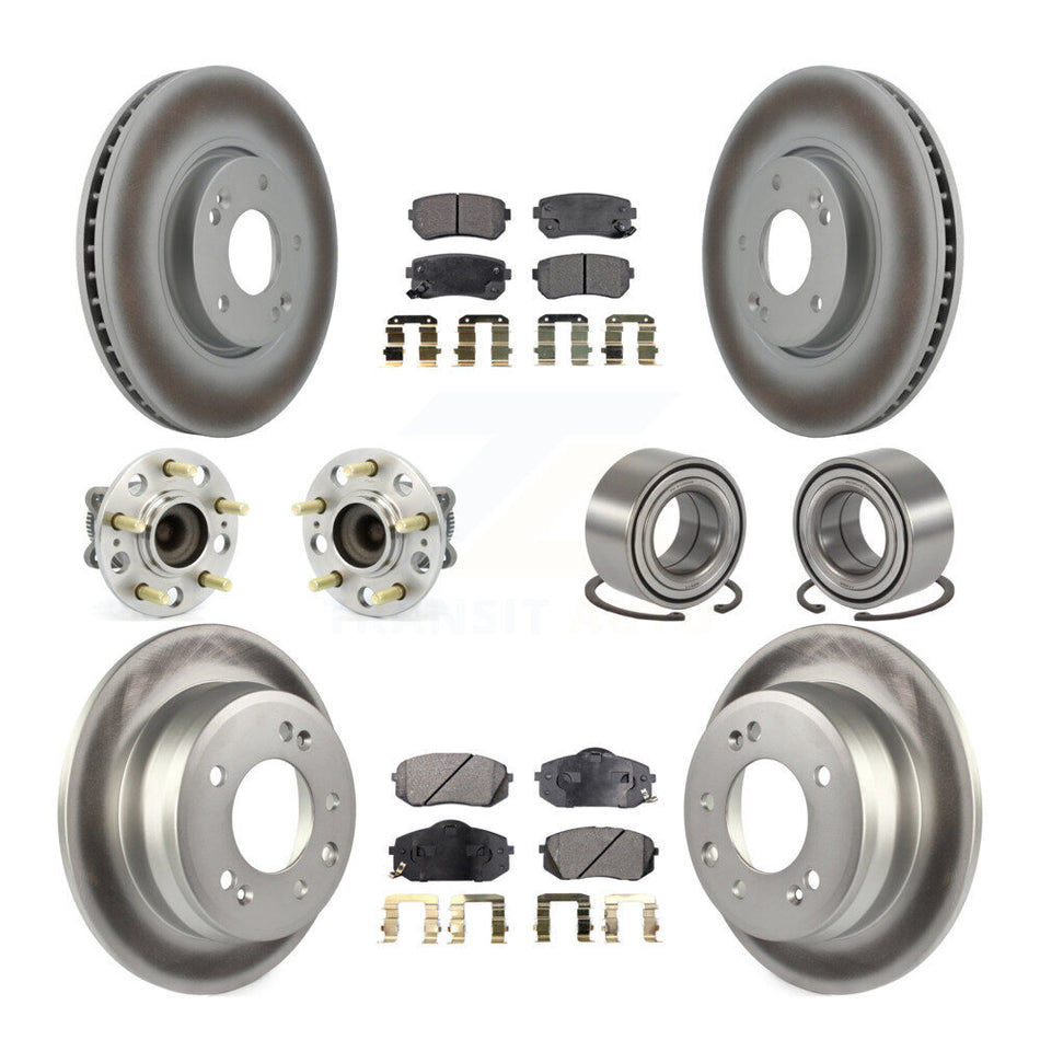 Front Rear Wheel Hub Bearings Assembly Coated Disc Brake Rotors And Semi-Metallic Pads Kit (10Pc) For Kia Sportage Hyundai Tucson FWD KBB-107816