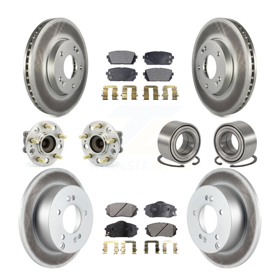 Front Rear Wheel Hub Bearings Assembly Coated Disc Brake Rotors And Semi-Metallic Pads Kit (10Pc) For 2008-2009 Kia Rondo KBB-107820