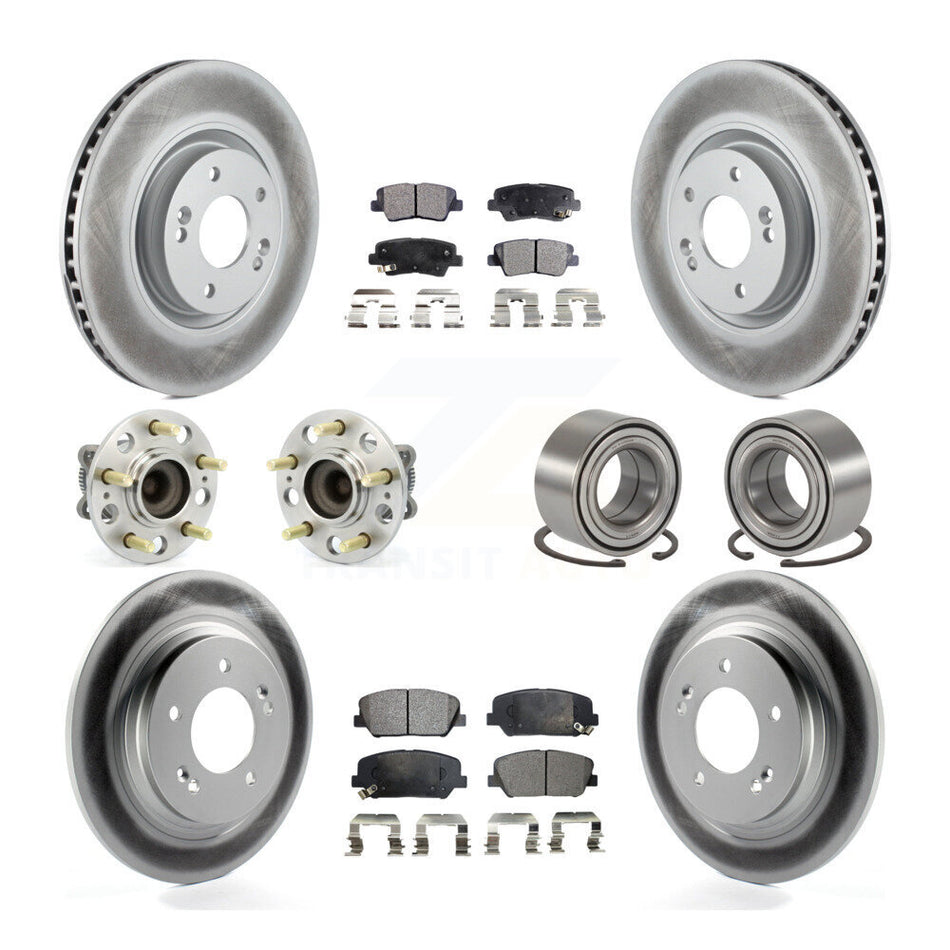 Front Rear Wheel Hub Bearings Assembly Coated Disc Brake Rotors And Semi-Metallic Pads Kit (10Pc) For 2013 Kia Optima 2.0L With Electric Parking KBB-107822
