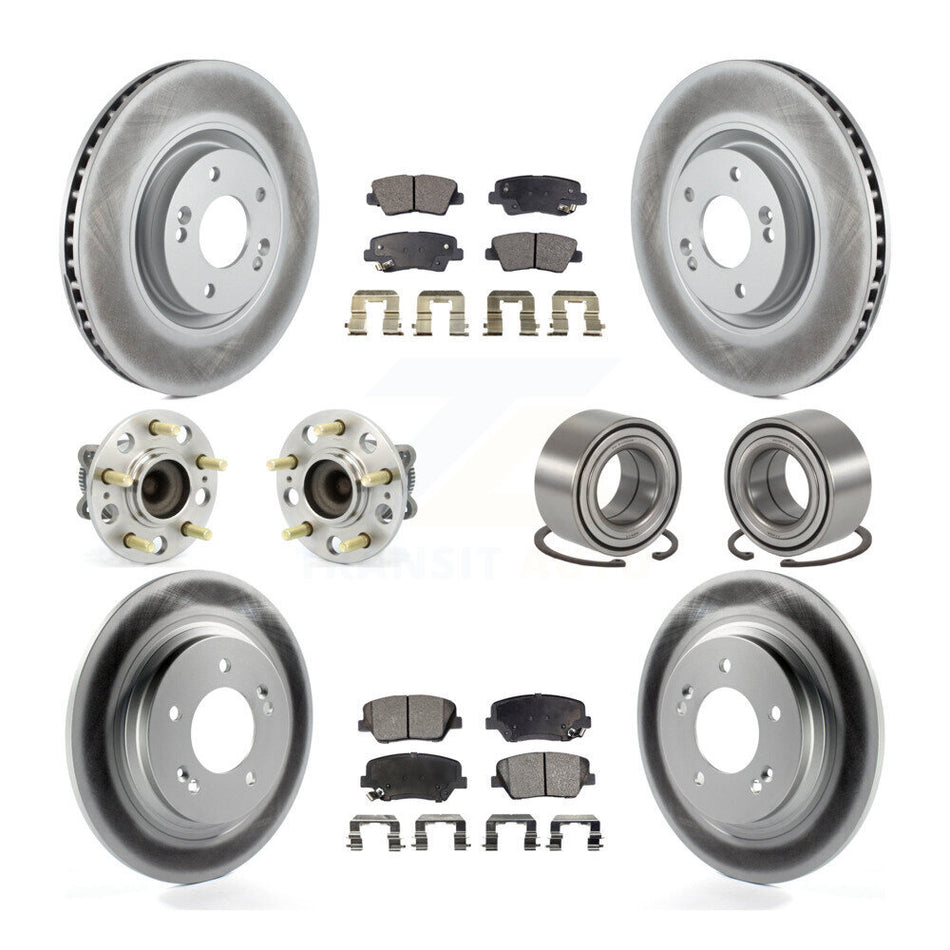 Front Rear Wheel Hub Bearings Assembly Coated Disc Brake Rotors And Semi-Metallic Pads Kit (10Pc) For 2016-2017 Hyundai Azera Limited KBB-107824