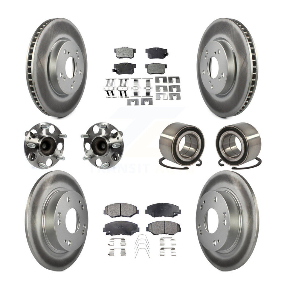 Front Rear Wheel Hub Bearings Assembly Coated Disc Brake Rotors And Semi-Metallic Pads Kit (10Pc) For 2015 Honda Civic EX with Coupe Manual transmission KBB-107840