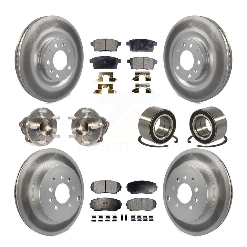 Front Rear Wheel Hub Bearings Assembly Coated Disc Brake Rotors And Semi-Metallic Pads Kit (10Pc) For 2007-2015 Mazda CX-9 FWD KBB-107844