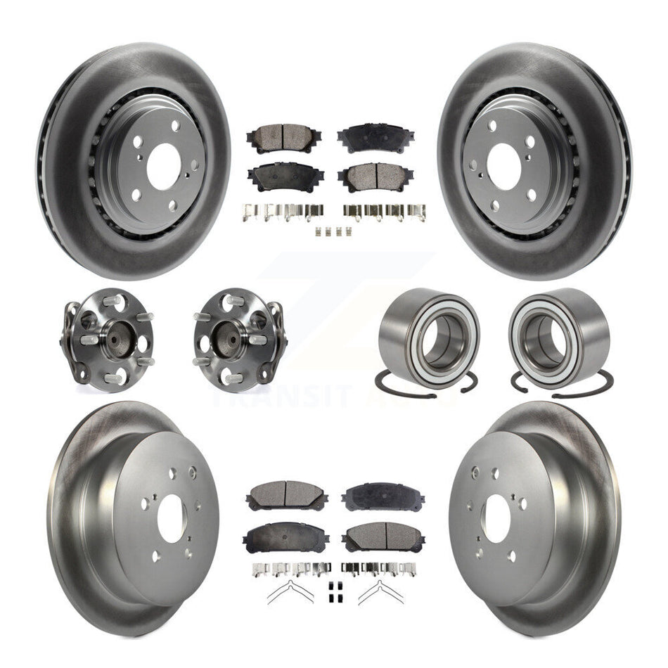 Front Rear Wheel Hub Bearings Assembly Coated Disc Brake Rotors And Semi-Metallic Pads Kit (10Pc) For 2011-2020 Toyota Sienna FWD KBB-107845