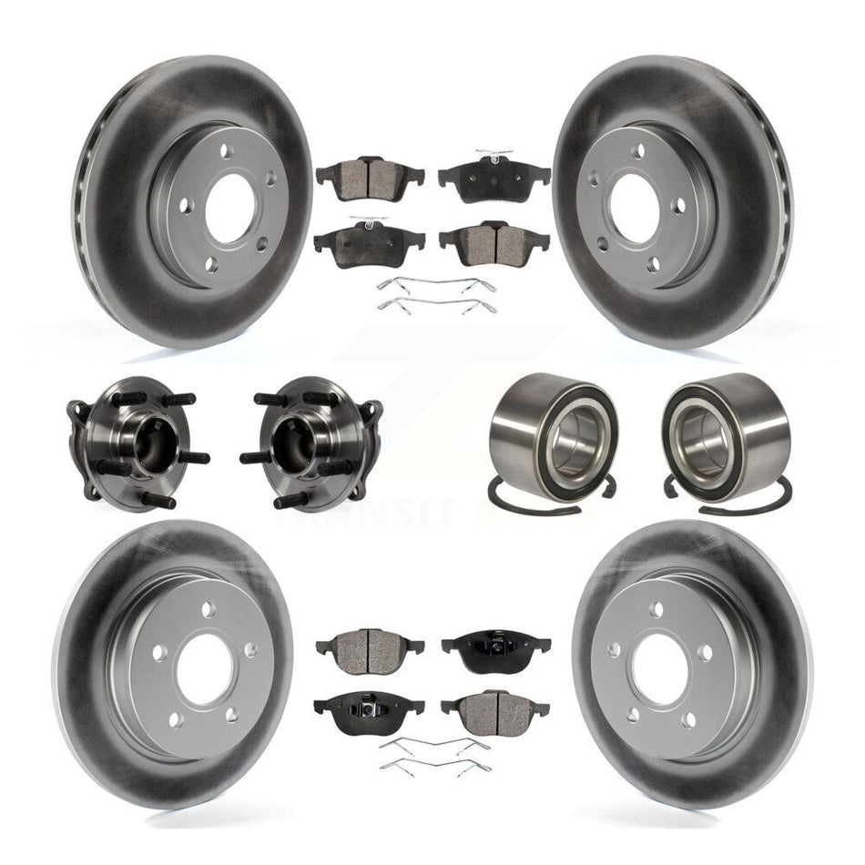 Front Rear Wheel Hub Bearings Assembly Coated Disc Brake Rotors And Semi-Metallic Pads Kit (10Pc) For Ford Focus Without Active Park Assist KBB-107846