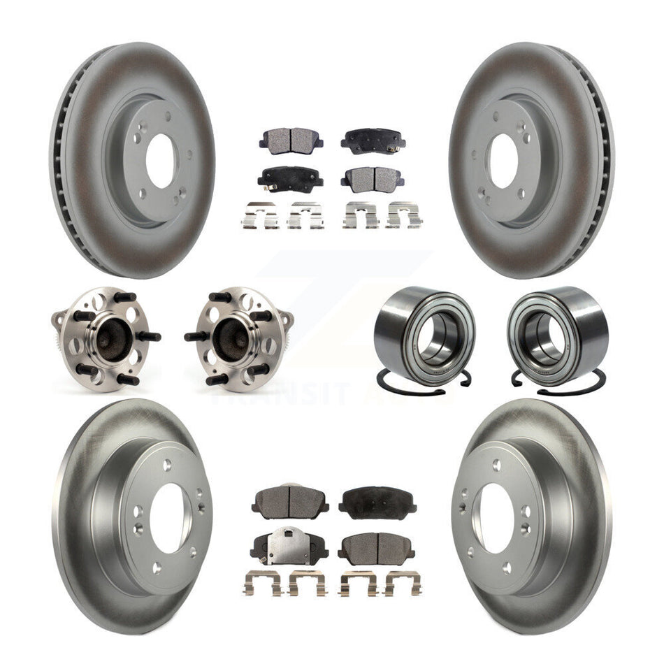 Front Rear Wheel Hub Bearings Assembly Coated Disc Brake Rotors And Semi-Metallic Pads Kit (10Pc) For Kia Forte Forte5 Koup KBB-107857