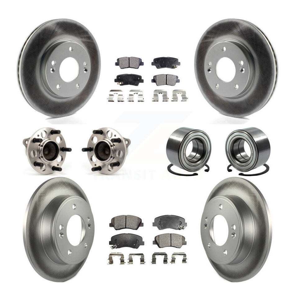 Front Rear Wheel Hub Bearings Assembly Coated Disc Brake Rotors And Semi-Metallic Pads Kit (10Pc) For Hyundai Elantra Kia Forte Veloster GT Forte5 Coupe Koup KBB-107860