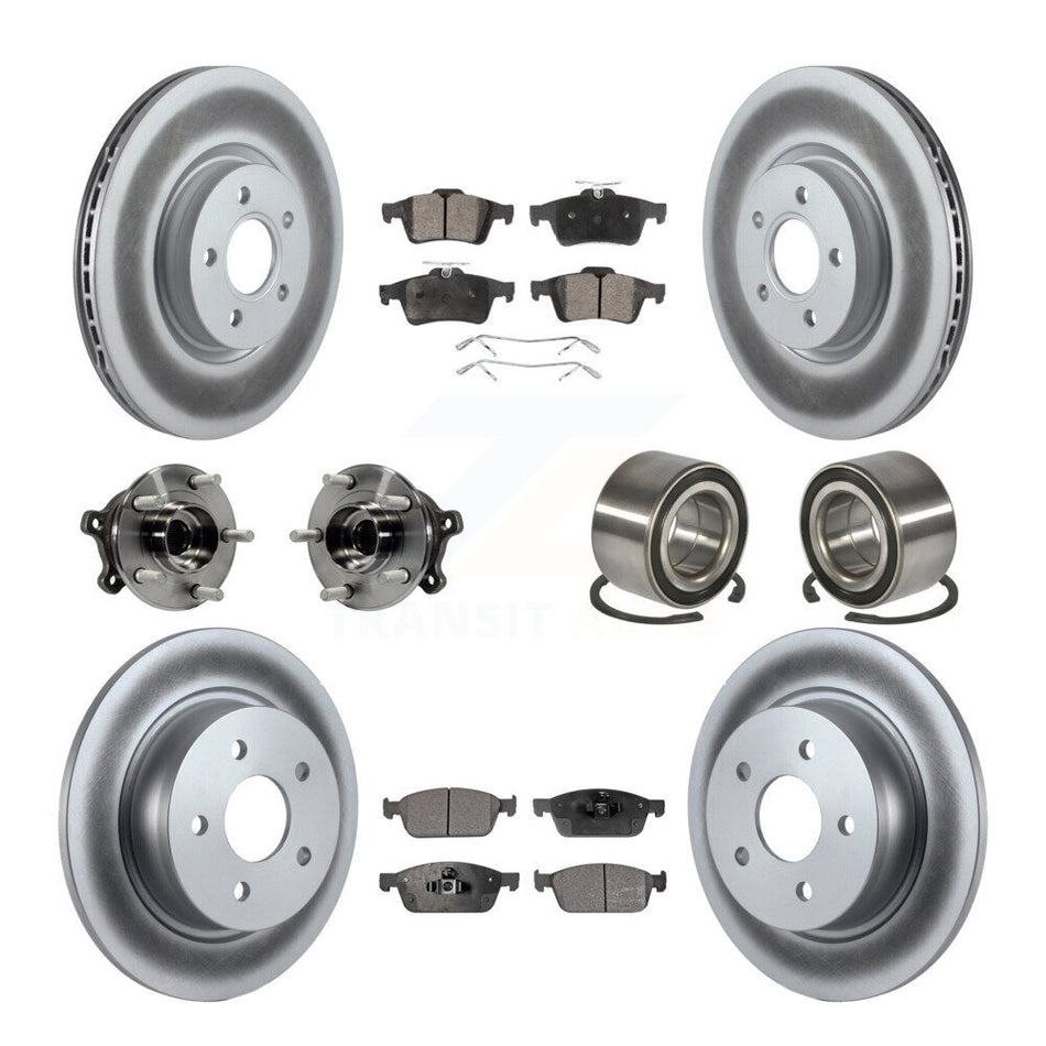 Front Rear Wheel Hub Bearings Assembly Coated Disc Brake Rotors And Semi-Metallic Pads Kit (10Pc) For 2013-2016 Ford Escape AWD with 2.0L 1.6L KBB-107871