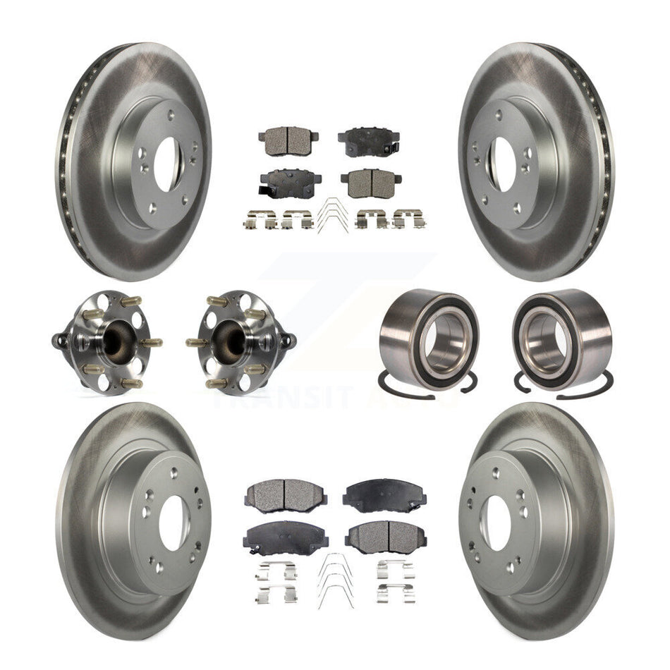 Front Rear Wheel Hub Bearings Assembly Coated Disc Brake Rotors And Semi-Metallic Pads Kit (10Pc) For Honda Accord KBB-107885