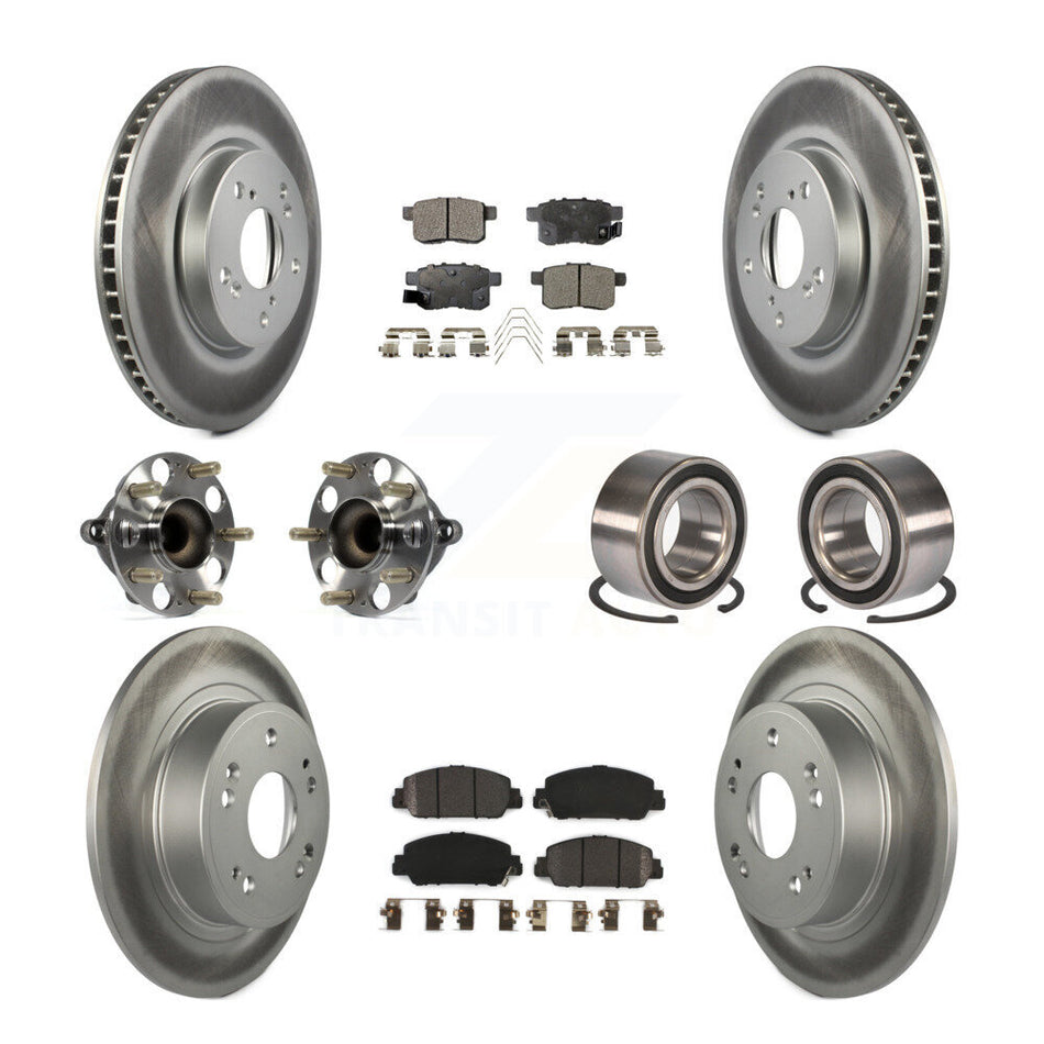 Front Rear Wheel Hub Bearings Assembly Coated Disc Brake Rotors And Semi-Metallic Pads Kit (10Pc) For Honda Accord KBB-107886