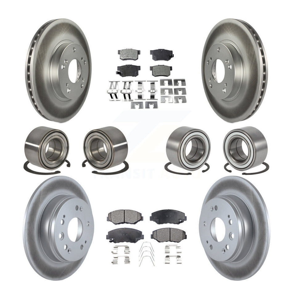 Front Rear Wheel Bearings Coated Disc Brake Rotors And Semi-Metallic Pads Kit (10Pc) For Honda CR-V KBB-107907
